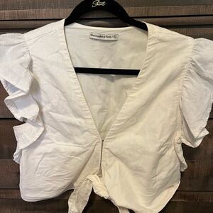 Abercrombie & Fitch White Ruffle Sleeve Top
